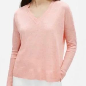 Eileen Fisher 100% Organic Linen Melange V Neck Sweater in Peach Size Medium
